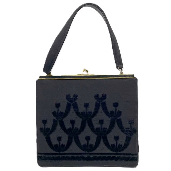 Vintage 1960’s Flocked Silk Handbag by Bienen-Davis - Picture 1 of 9